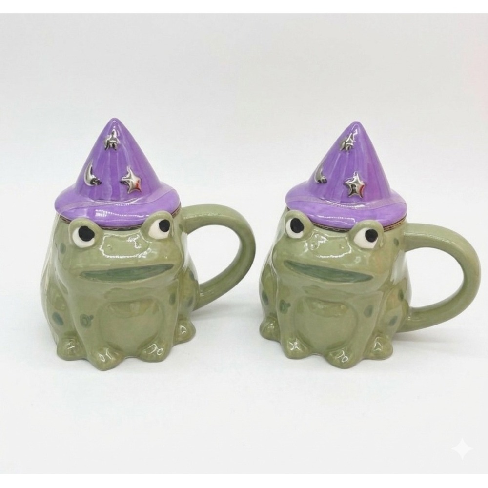 Hyde and EEK! Boutique Figural Frog Mug with Lid - 9oz (NEW) Set of 2